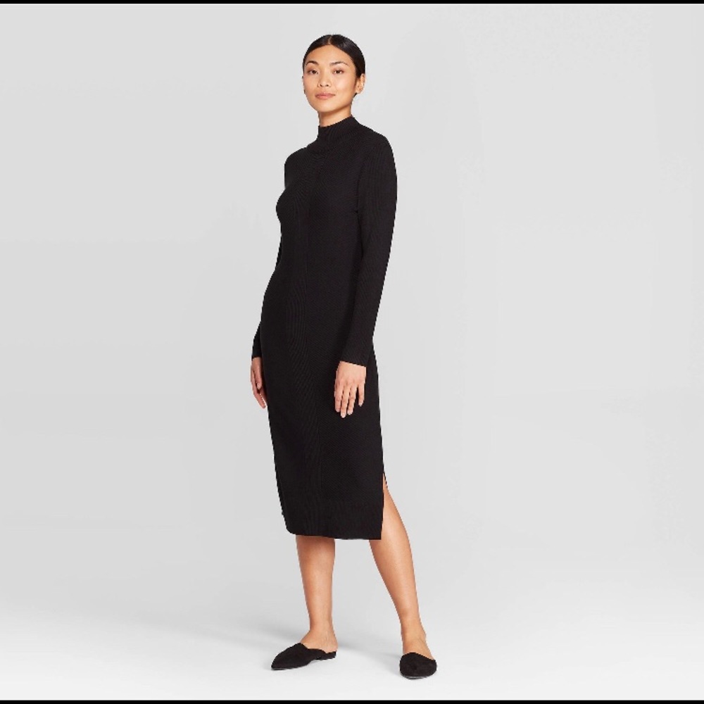 Women’s Long Sleeve Rib-Knit Mock Turtleneck Midi